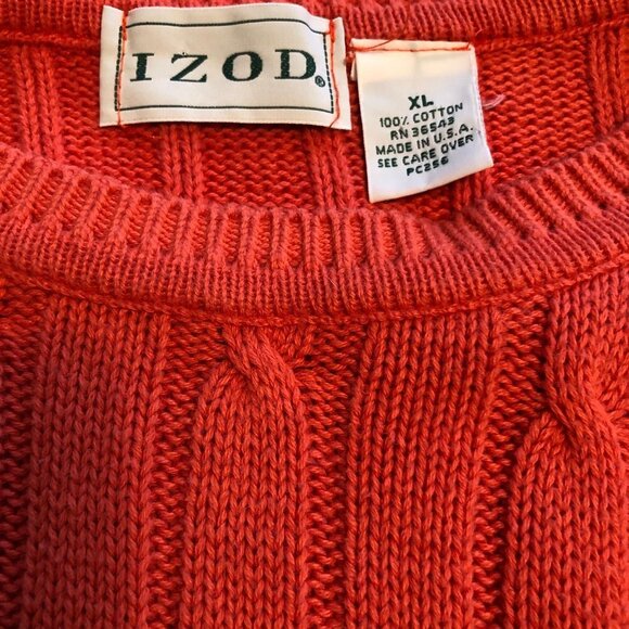 IZOD Pullover Cable Knit Sweater Color Coral Size Men's XL, IZOD Logo - Picture 3 of 6
